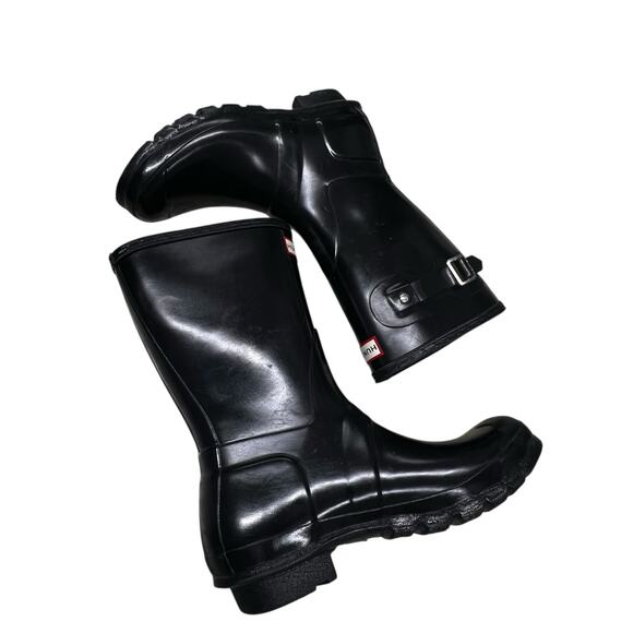 Hunter Original Short Black Gloss Waterproof Rain Boots Comfortable Black Size 9 - Picture 7 of 13